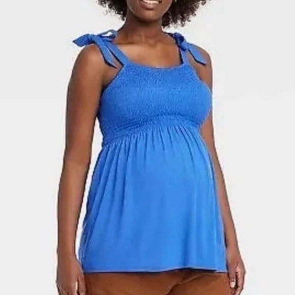 Isabel Maternity Tie Strap Baby Doll Top Blue Size XS NWT - Picture 1 of 4